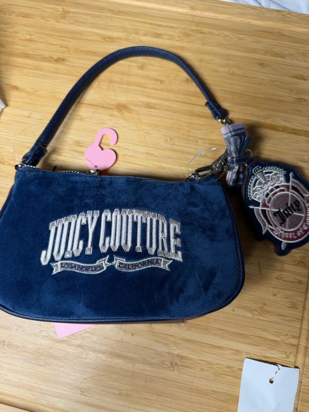 Juicy Couture Blue Velour Mini Shoulder Bag Charm Bow Y2K NWT